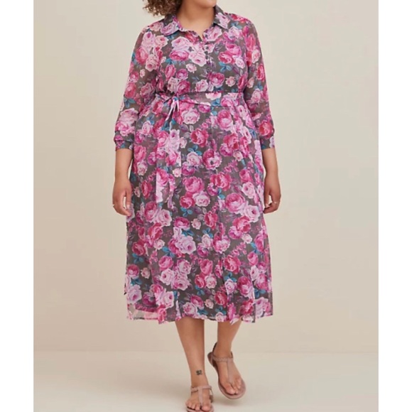 🆕 Floral Maxi Woven Shirt Dress 2 2X 18 20 NWT Torrid New! - Picture 3 of 6